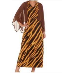 Bob Mackie Women's Dress Orange 5XL Tiger Stripe Sleeveless Cowl Neck Plus Size